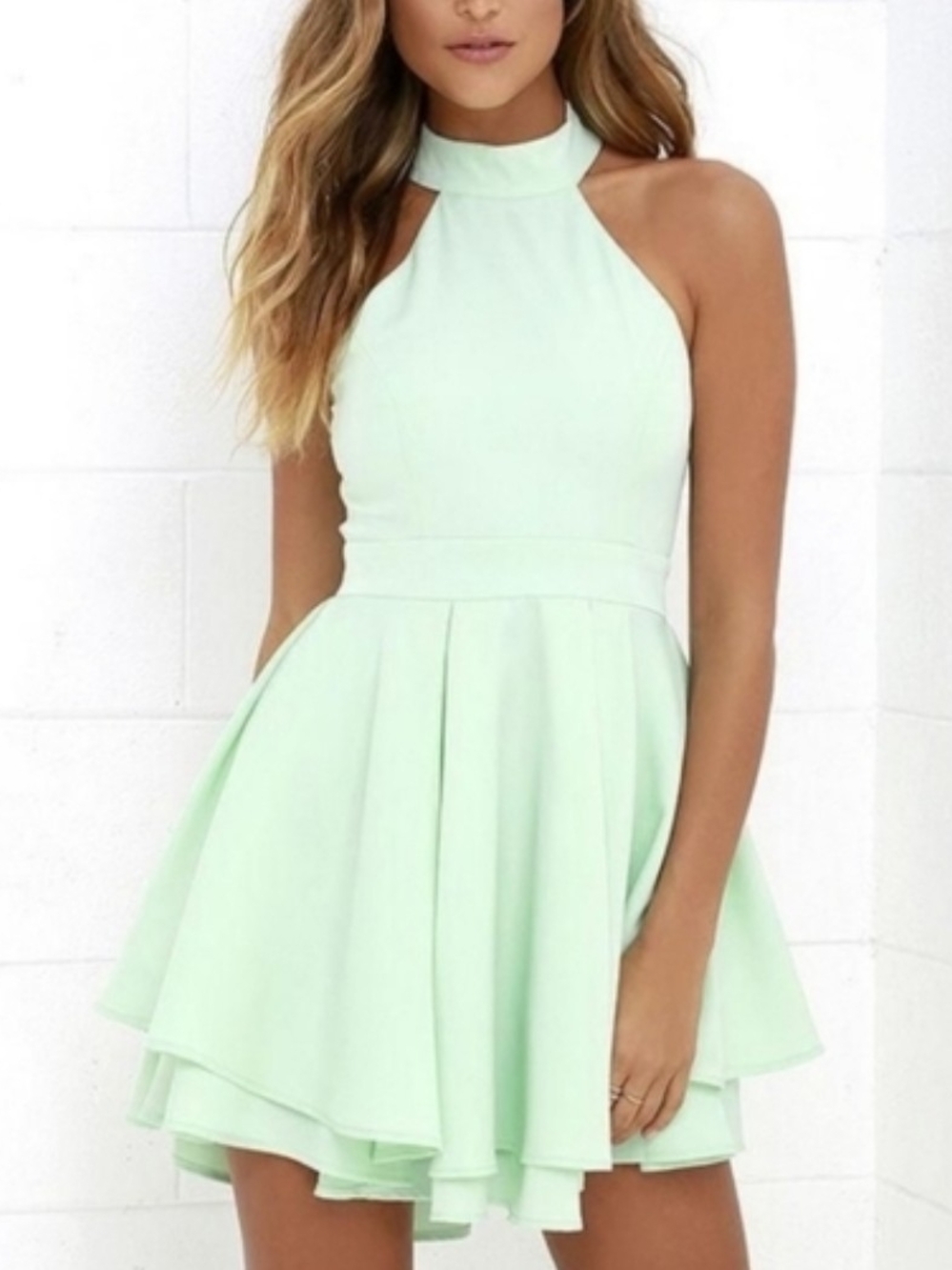 Lulu's Mint High-Neck Fit & Flare Mini Dress